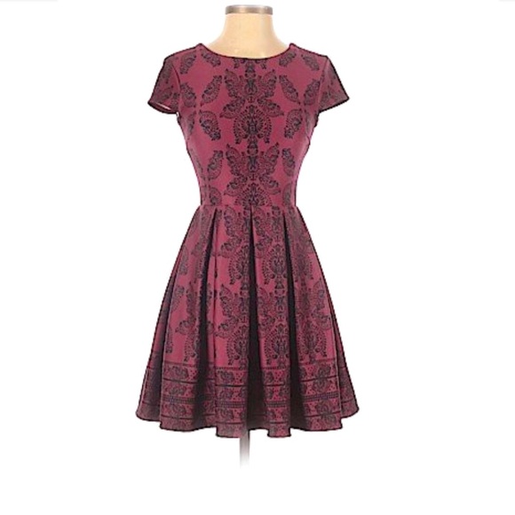 B Darlin Dresses & Skirts - B. Darlin Burgundy Damask Fit and Flare Dress